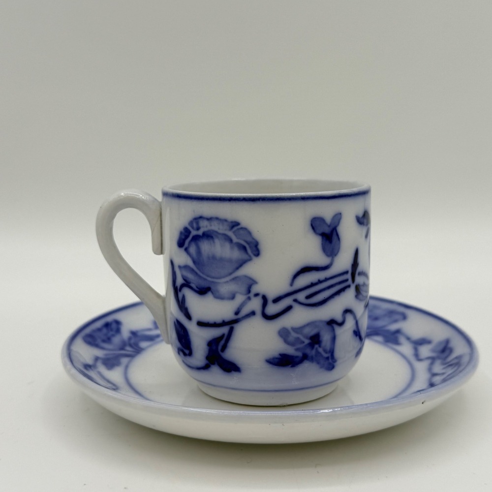 Antique Villeroy & Boch Dresden Blue Demitasse Cups Saucers Porcelain Germany - Picture 3 of 12
